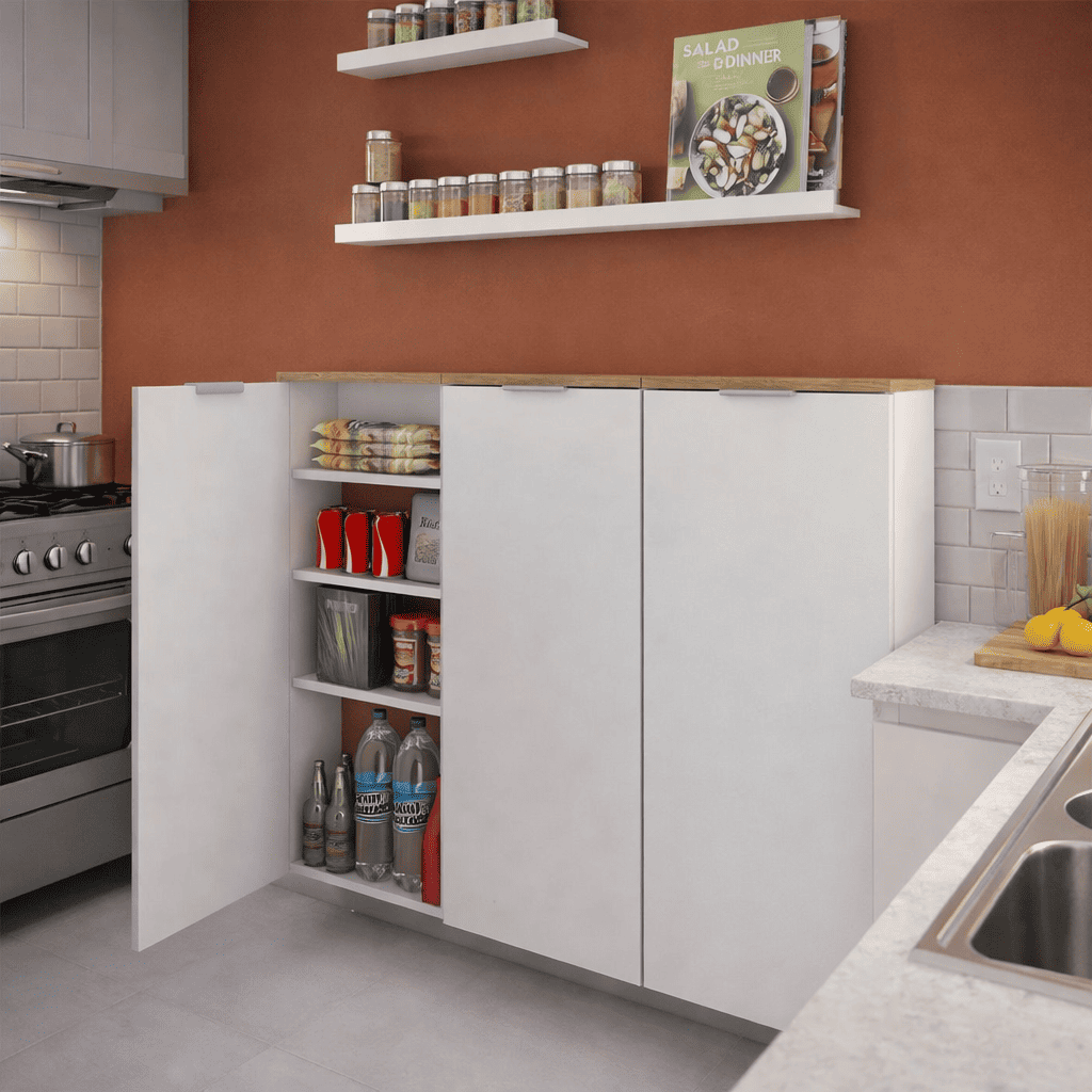 Armário UltraFino - Branco com Madeira